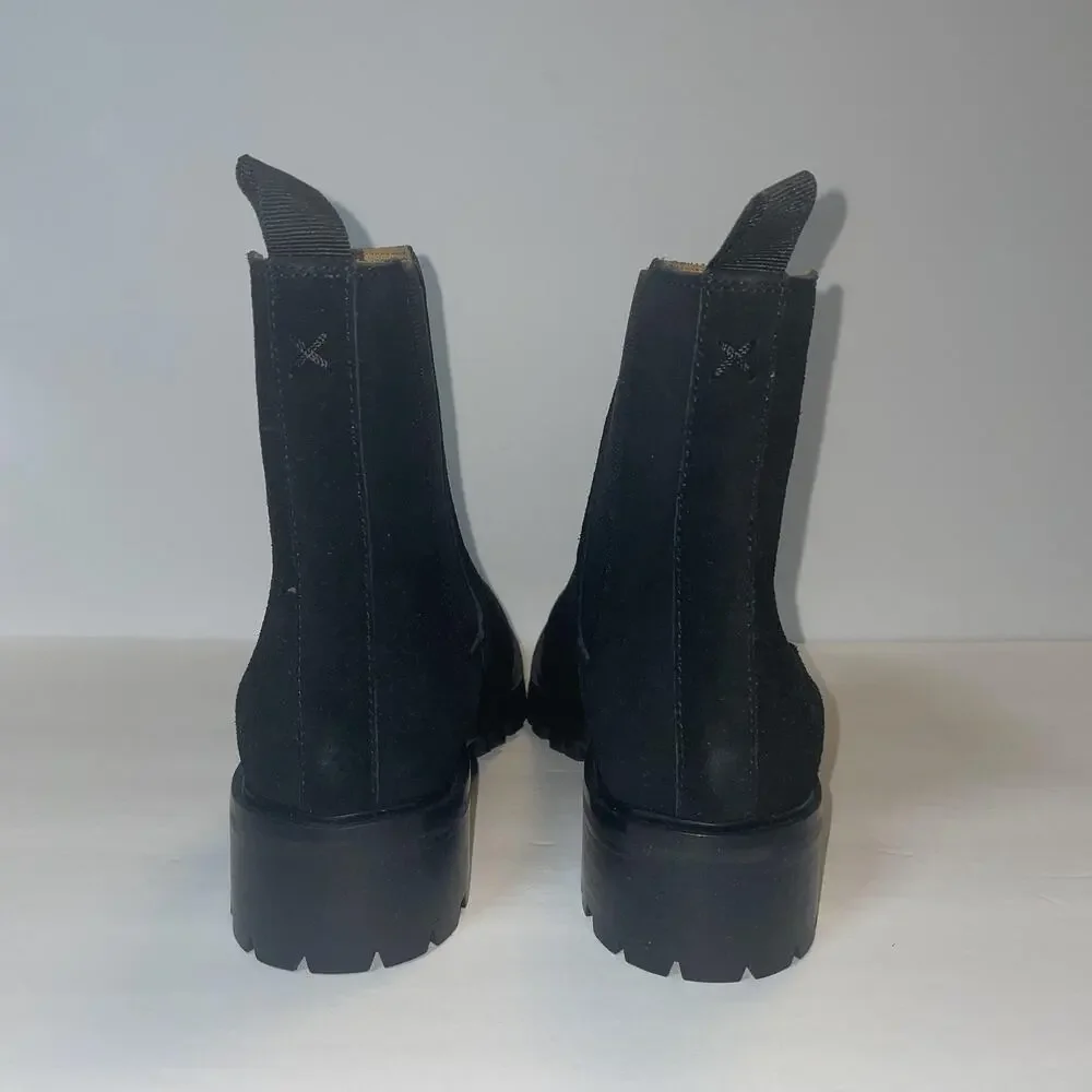 Quince Boots Womens Size 8 Black Suede Chelsea Ankle Lined Low Block Heel